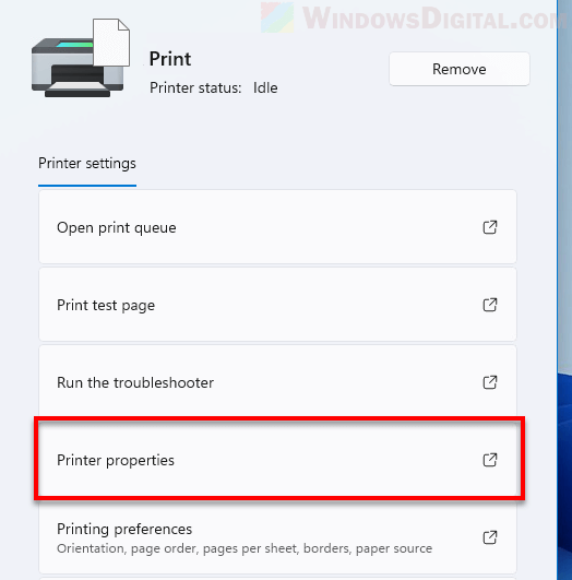 Printer properties Windows 11