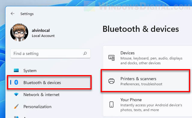 Printers and scanners Windows 11