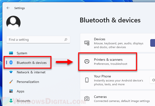 Printers and scanners settings Windows 11