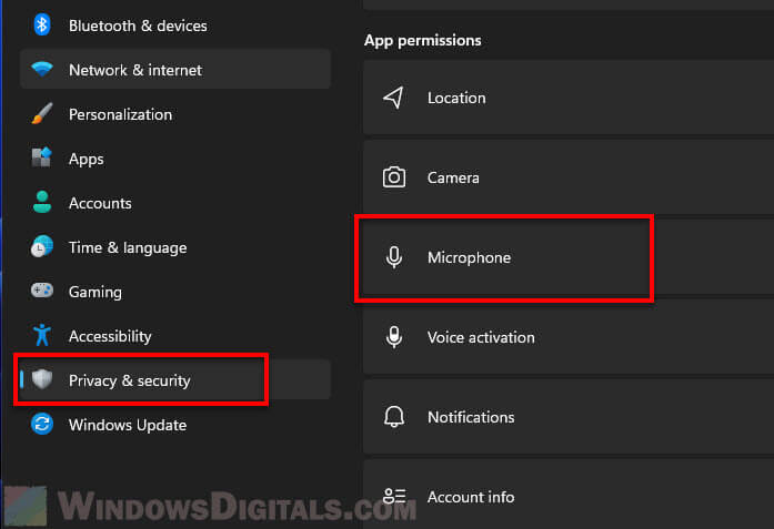 Privacy Microphone settings