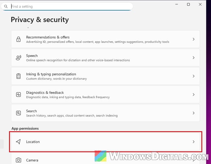 Privacy and security Location settings Windows 11