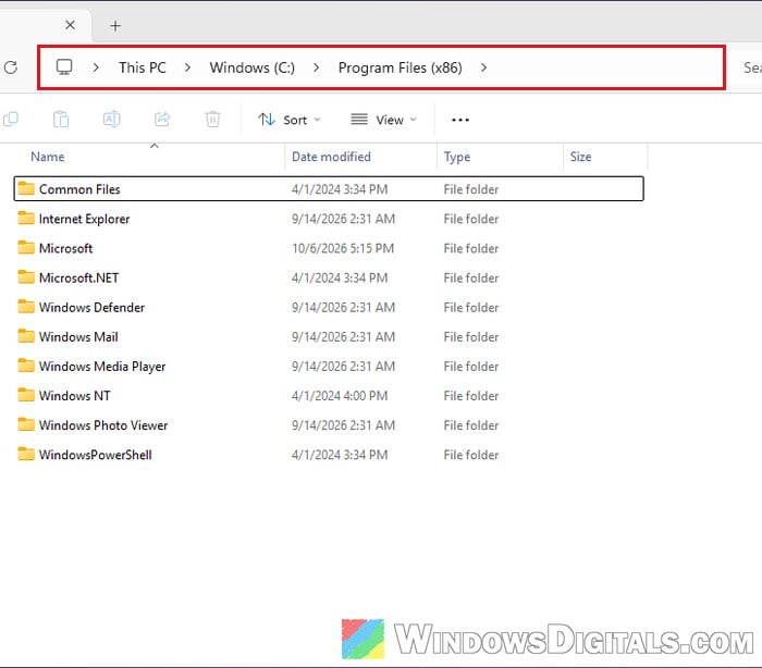 Program Files x86 folder in File Explorer Windows 11