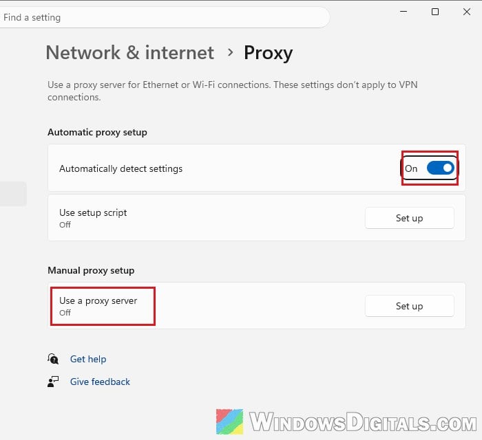 Proxy settings Network and internet Windows 11