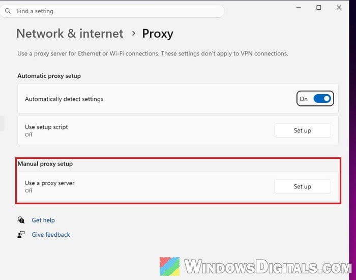 Proxy settings in Windows 11 Network and internet