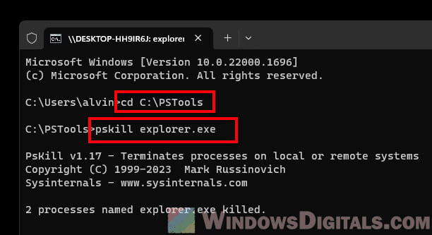 PsKill Explorer.exe
