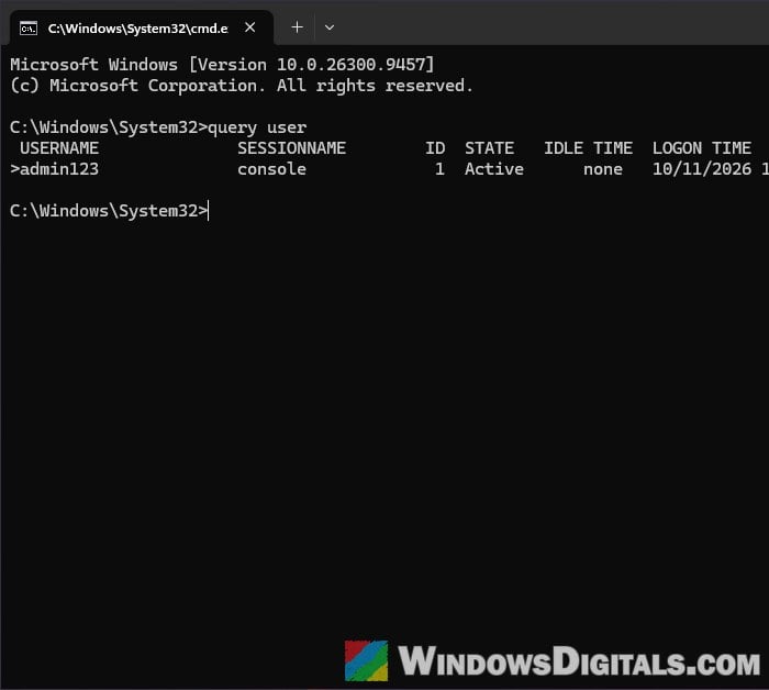 Query user command signed in users Windows 11