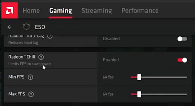 Radeon Chill Min Max FPS