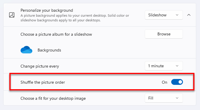 Randomize shuffle picture in wallpaper slideshow Windows 11