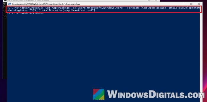 Re-register Microsoft Store PowerShell Windows 11