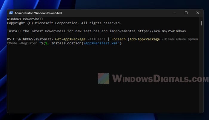 Re-register Microsoft Store PowerShell