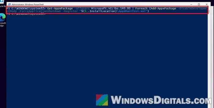 Re-register Microsoft.VCLibs.140.00 PowerShell Windows 11