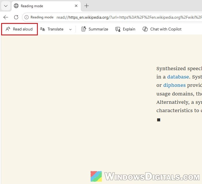 Read aloud in Edge Reading mode Windows 11