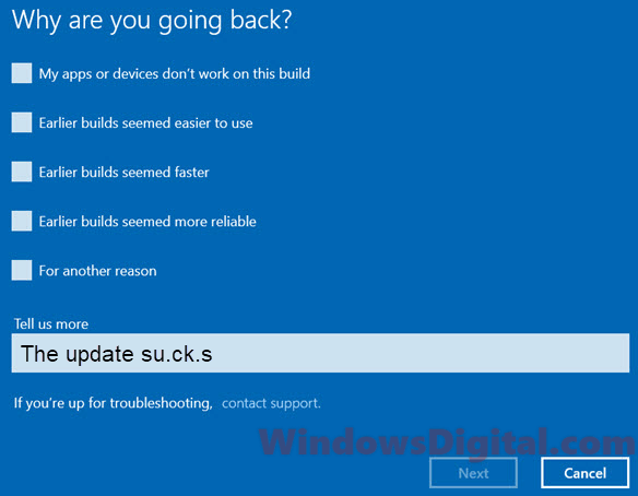 Roll back Windows 11/10 update to previous version