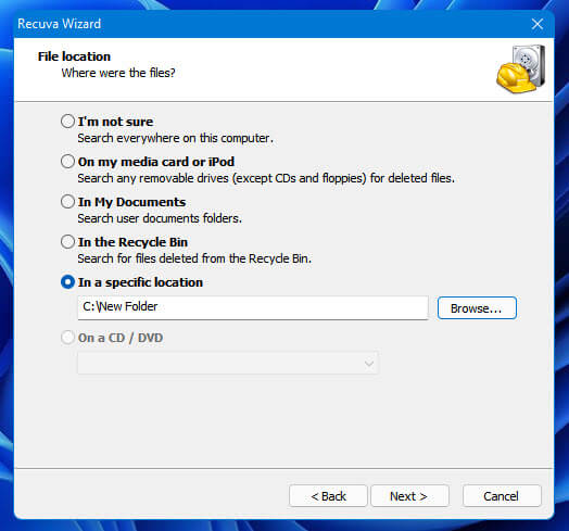 Recover files from a specific folder Windows 11