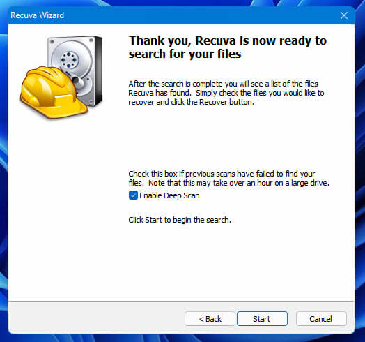 Recuva Enable Deep Scan