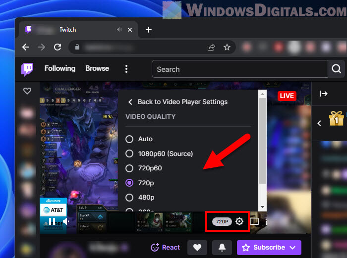 Reduce Twitch streaming quality