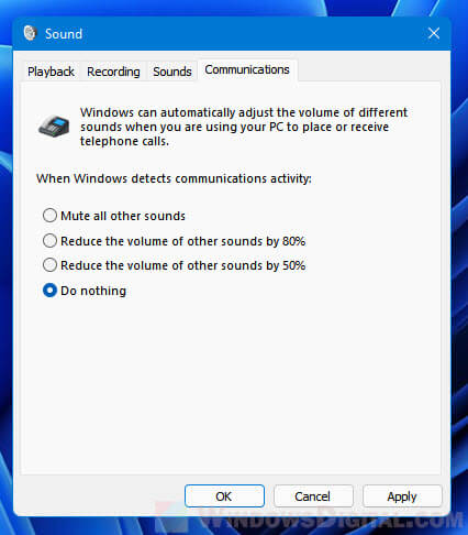 Reduce volume of other sounds Windows 11