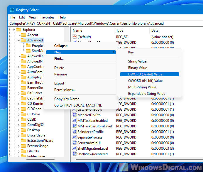 Registry Editor Taskbar size