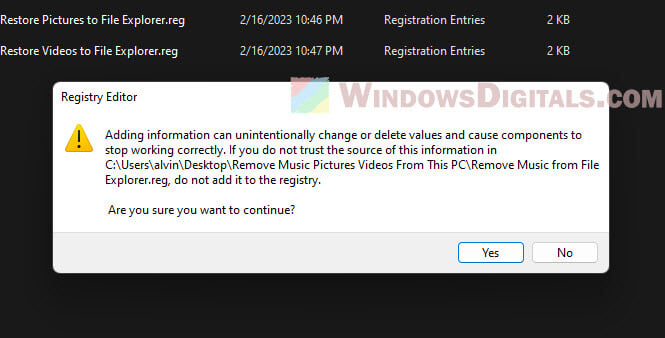 Registry Editor warning Windows 11