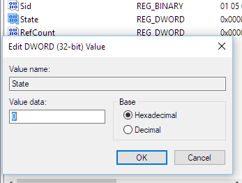 Registry state value to fix the user profile service failed