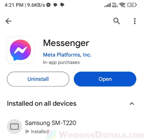 Reinstall Facebook Messenger app on Android