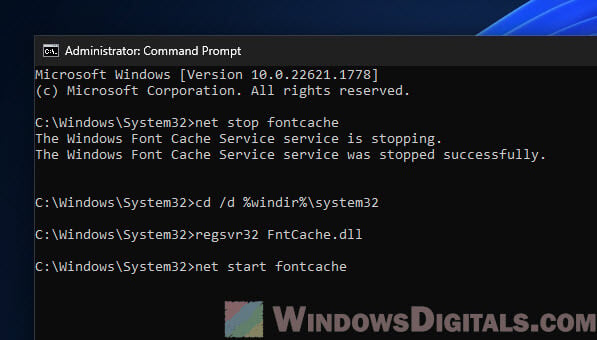 Reinstall Windows Font Cache Service