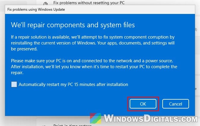 Reinstall current version of Windows 11 restart option