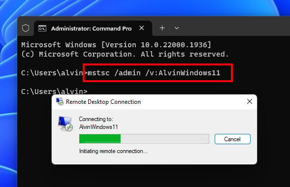 Remote Desktop console session with admin