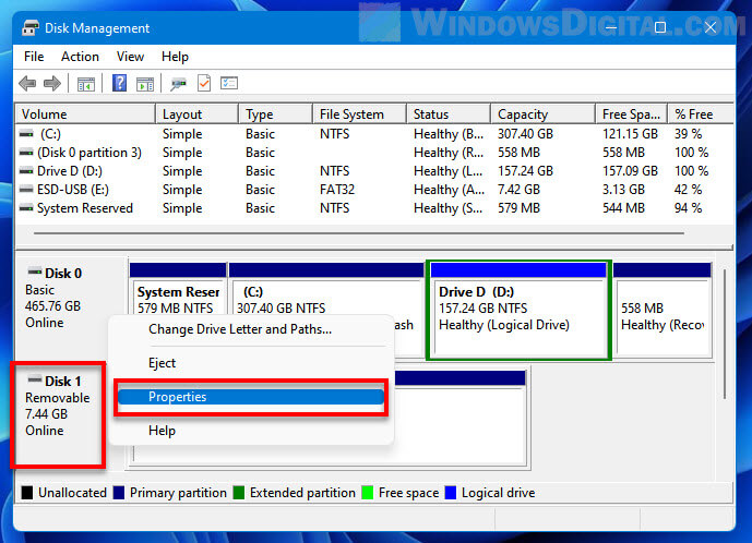 Removable external drive Properties