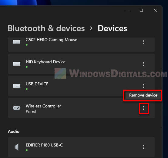 Remove Bluetooth device from Windows 11