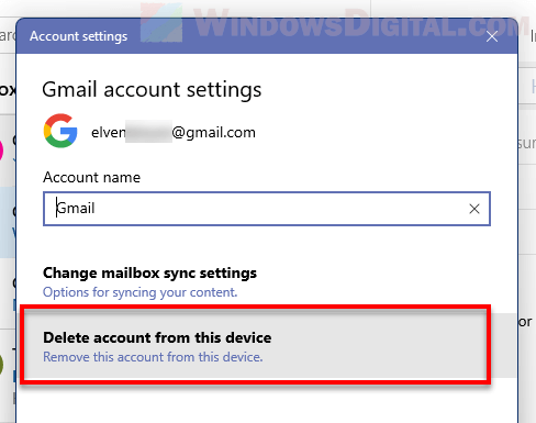 Remove Gmail account from Mail app in Windows 11