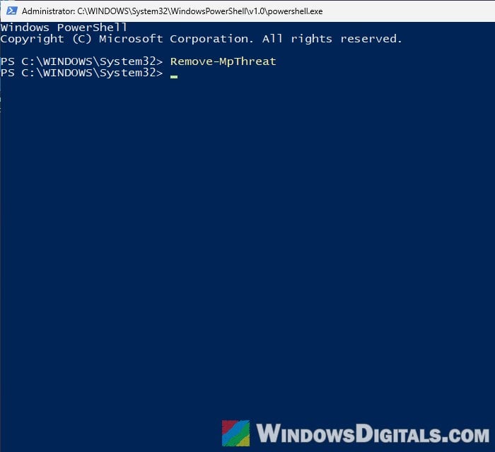 Remove-MpThreat PowerShell command Windows 11