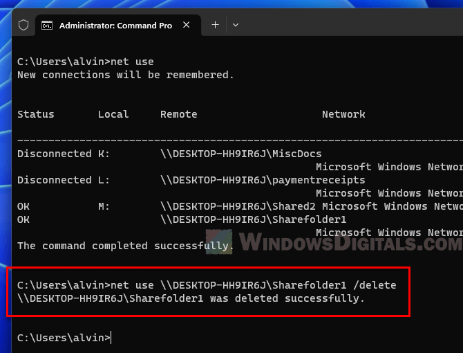 Remove Samba credentials command prompt Windows 11 10