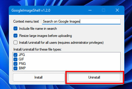 Remove Search on Google Images from context menu Windows 11