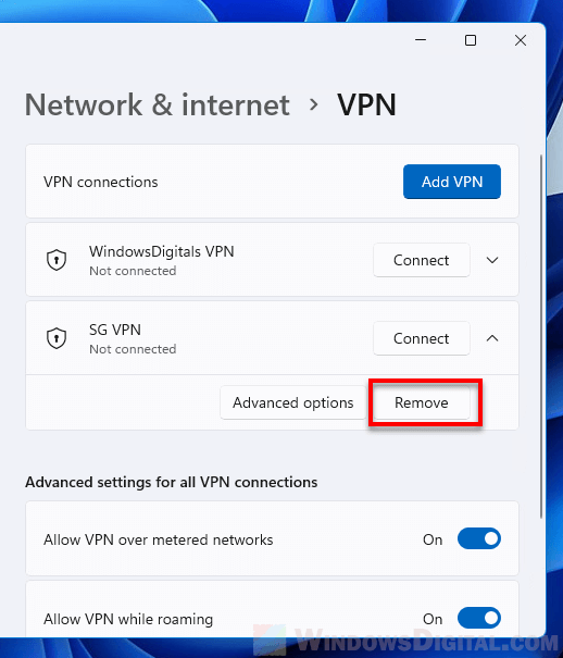 Remove VPN from Windows 11