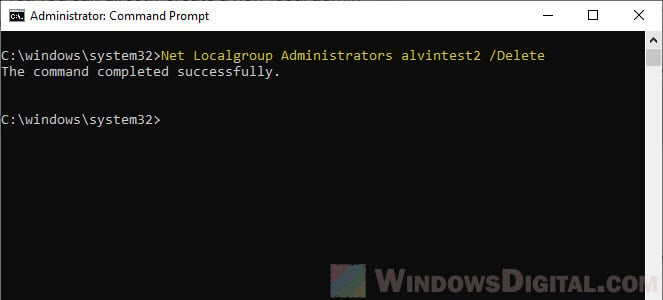 Remove administrator account from Windows 10
