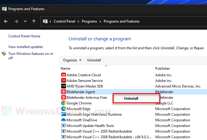 Remove bdagent bdredline bdservicehost exe Windows 11