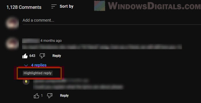 Remove highlighted comment or reply on YouTube