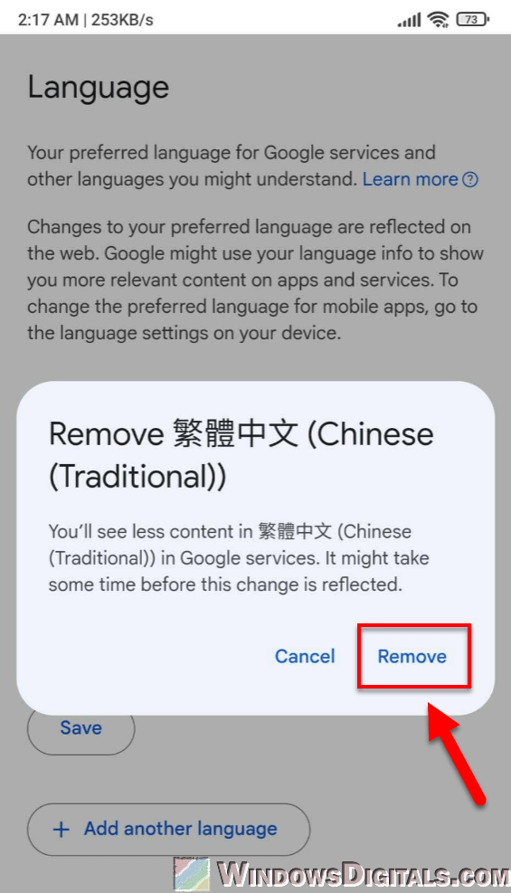 Remove language from YouTube and Google Account
