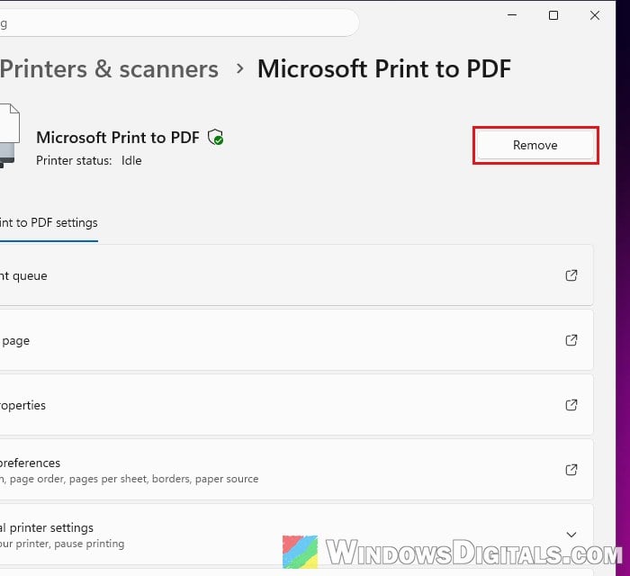 Remove printer Printers and scanners Windows 11