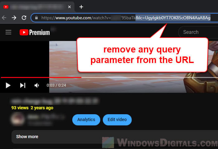 Remove query parameter from YouTube video URL