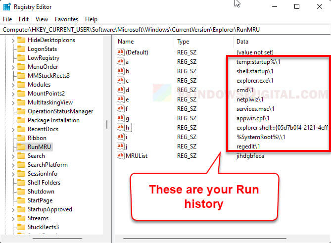 Remove run command history Windows 11