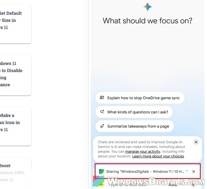 Remove shared tab Gemini in Chrome