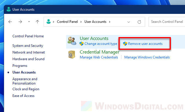 Remove user account from Windows 11