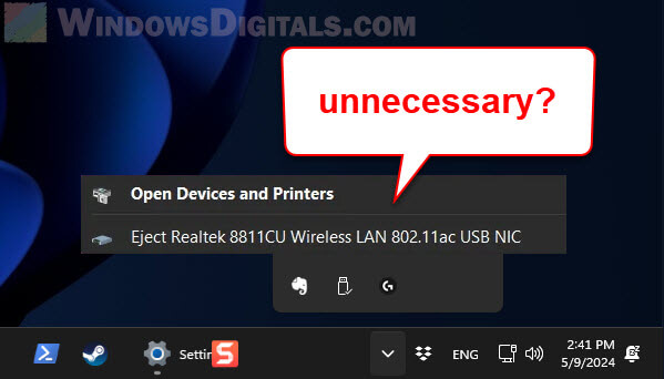 Removing the Icon That Ejects WiFi Dongle in Windows 11