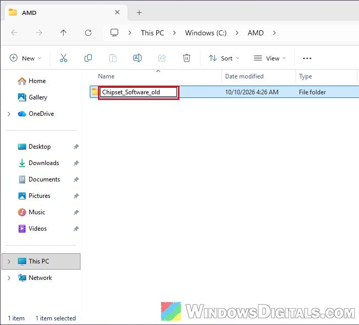 Rename Chipset_Software folder in C AMD Windows 11