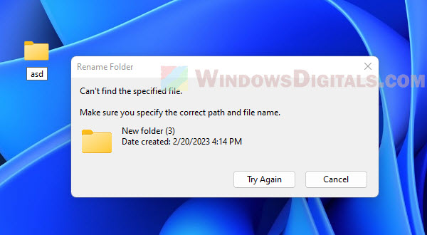 Rename Folder Can't find the specified file Windows 11