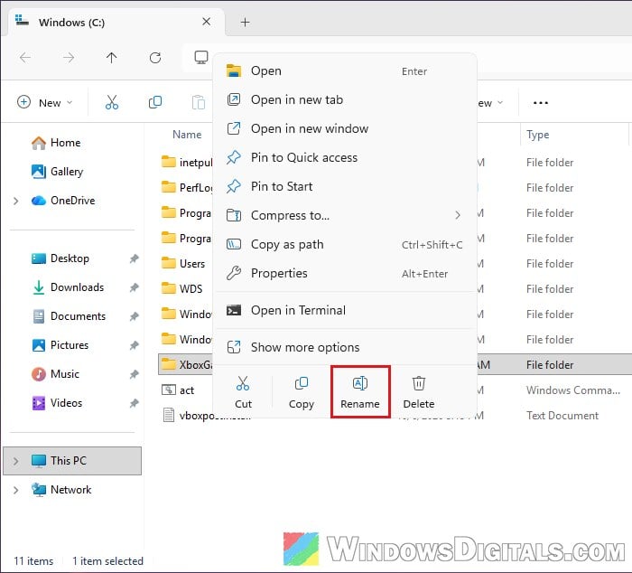 Rename XboxGames folder File Explorer Windows 11