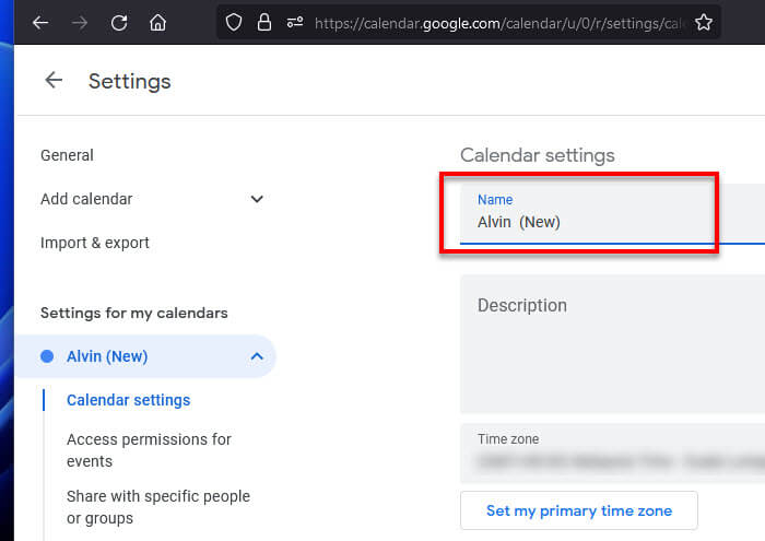 Rename default calendar in Google