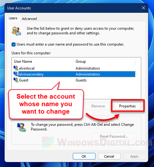 Rename user Netplwiz Windows 11